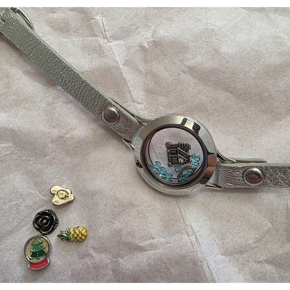 Origami Owl  Silver Locket Wrap Bracelet And Charms